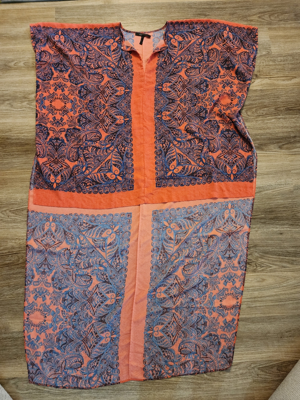 BCBGMaxAzria Orange and Blue Patterned Hi-Lo Tunic Top
